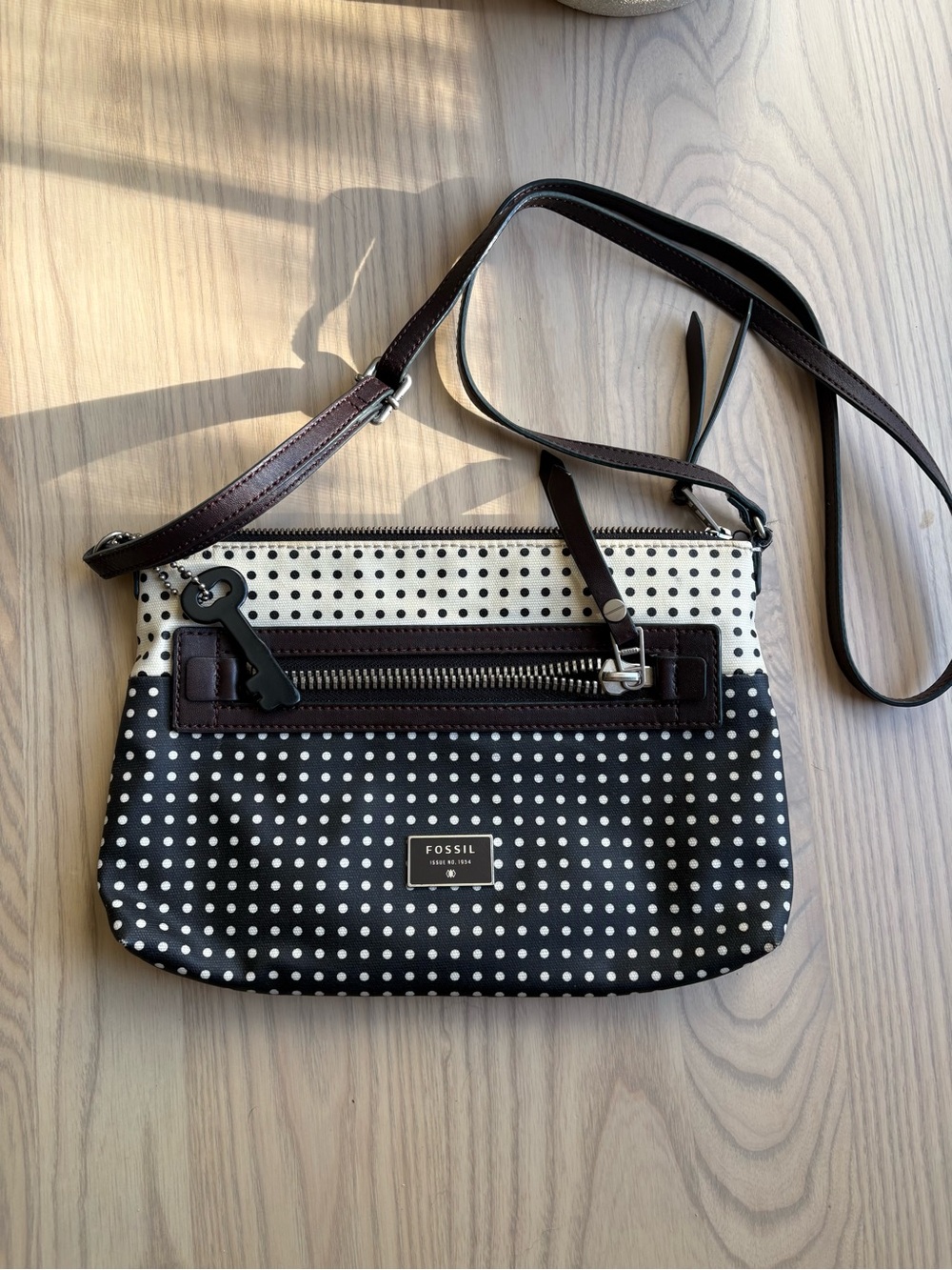 Fossil Black and White Polka Dot Crossbody Bag